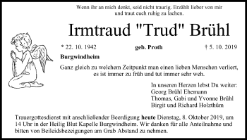Anzeige von Irmtraud Brühl von MGO