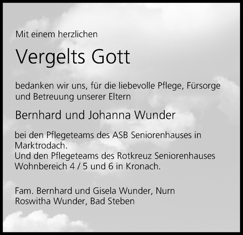  Traueranzeige für Johanna Wunder vom 05.10.2019 aus MGO