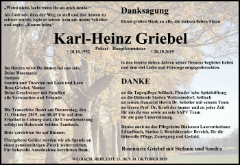 Anzeige von Karl-Heinz Griebel von MGO