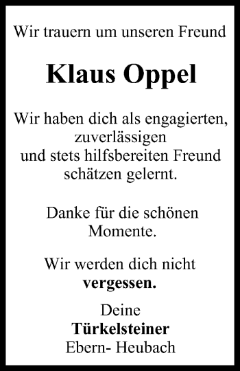 Anzeige von Klaus Oppel von MGO