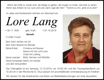 Anzeige von Lore Lang von MGO