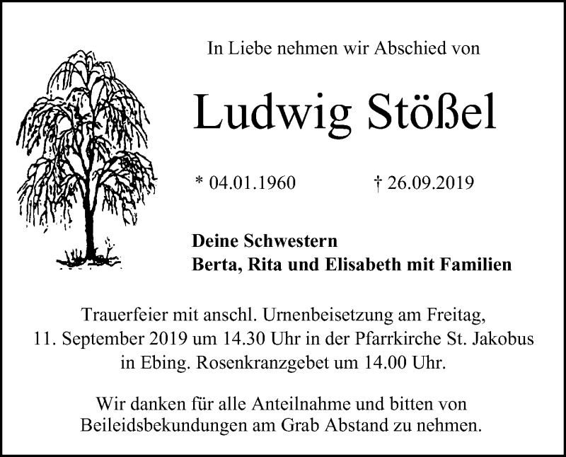  Traueranzeige für Ludwig Stößel vom 10.10.2019 aus MGO