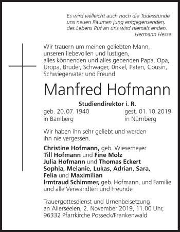 Anzeige von Manfred Hofmann von MGO