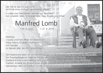 Anzeige von Manfred Lomb von MGO