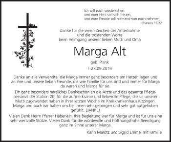 Anzeige von Marga Alt von MGO