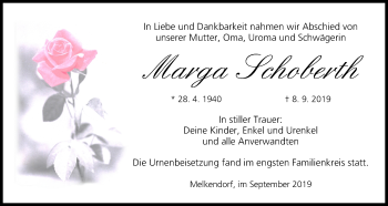 Anzeige von Marga Schoberth von MGO