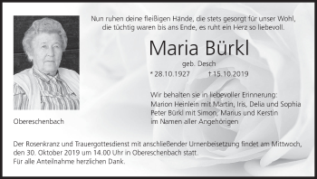 Anzeige von Maria Bürkl von MGO