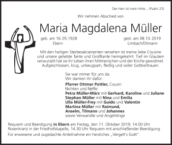 Anzeige von Maria Magdalena Müller von MGO