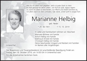 Anzeige von Marianne Helbig von MGO