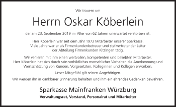 Anzeige von Oskar Köberlein von MGO