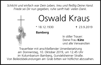 Anzeige von Oswald Kraus von MGO