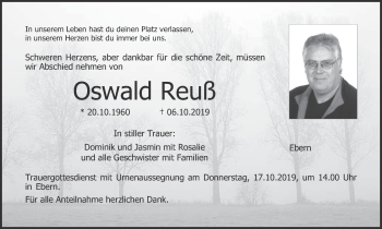Anzeige von Oswald Reuß von MGO