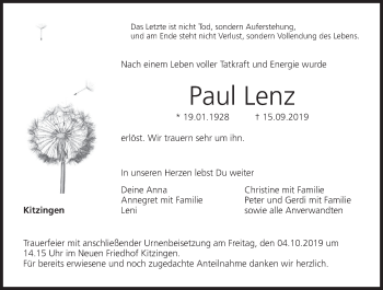 Anzeige von Paul Lenz von MGO