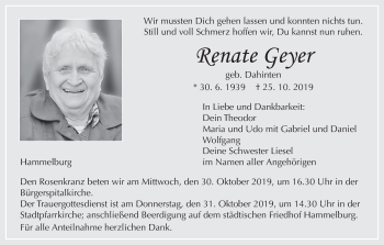 Anzeige von Renate Geyer von MGO