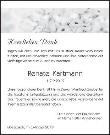 Anzeige von Renate Kartmann von MGO