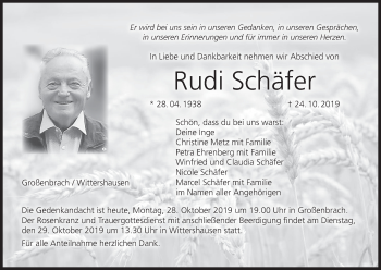 Anzeige von Rudi Schäfer von MGO