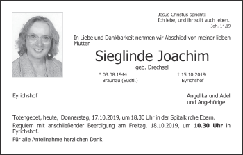 Anzeige von Sieglinde Joachim von MGO