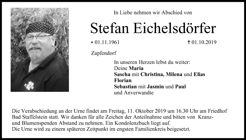  Traueranzeige für Stefan Eichelsdörfer vom 08.10.2019 aus MGO