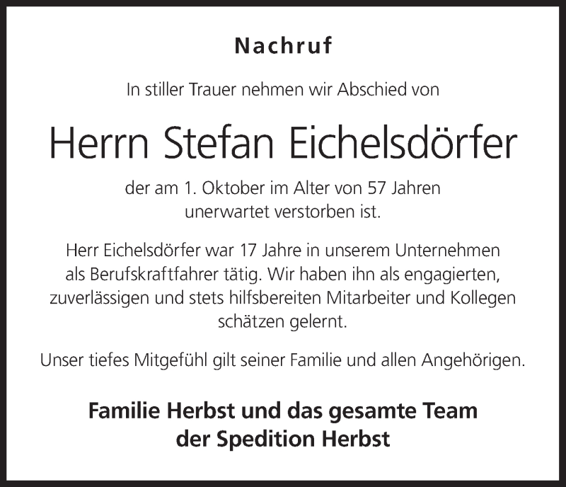  Traueranzeige für Stefan Eichelsdörfer vom 08.10.2019 aus MGO