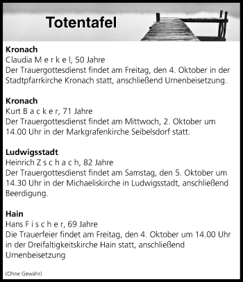 Anzeige von Totentafel vom 02.10.2019 von MGO