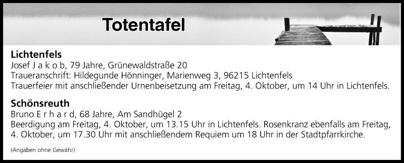  Traueranzeige für Totentafel vom 03.10.2019 vom 03.10.2019 aus MGO