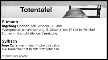 Anzeige von Totentafel vom 05.10.2019 von MGO