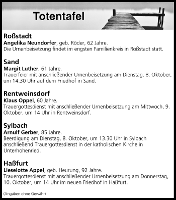 Anzeige von Totentafel vom 08.10.2019 von MGO