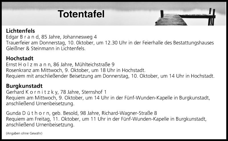  Traueranzeige für Totentafel vom 09.10.2019 vom 09.10.2019 aus MGO