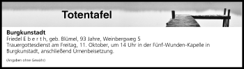 Anzeige von Totentafel vom 10.10.2019 von MGO