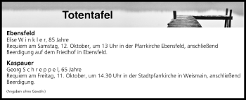 Anzeige von Totentafel vom 11.10.2019 von MGO