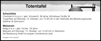 Anzeige von Totentafel vom 12.10.2019 von MGO