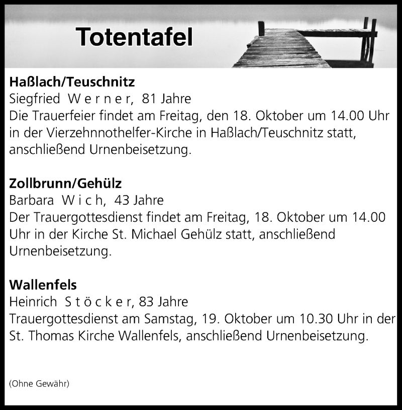  Traueranzeige für Totentafel vom 17.10.2019 vom 17.10.2019 aus MGO