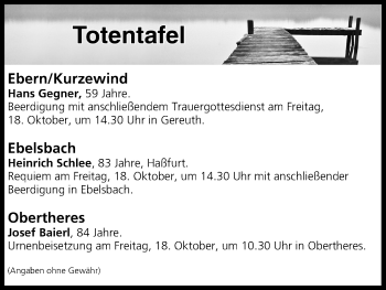 Anzeige von Totentafel vom 18.10.2019 von MGO