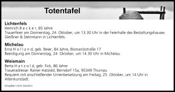 Anzeige von Totentafel vom 23.10.2019 von MGO