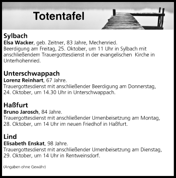 Anzeige von Totentafel vom 24.10.2019 von MGO