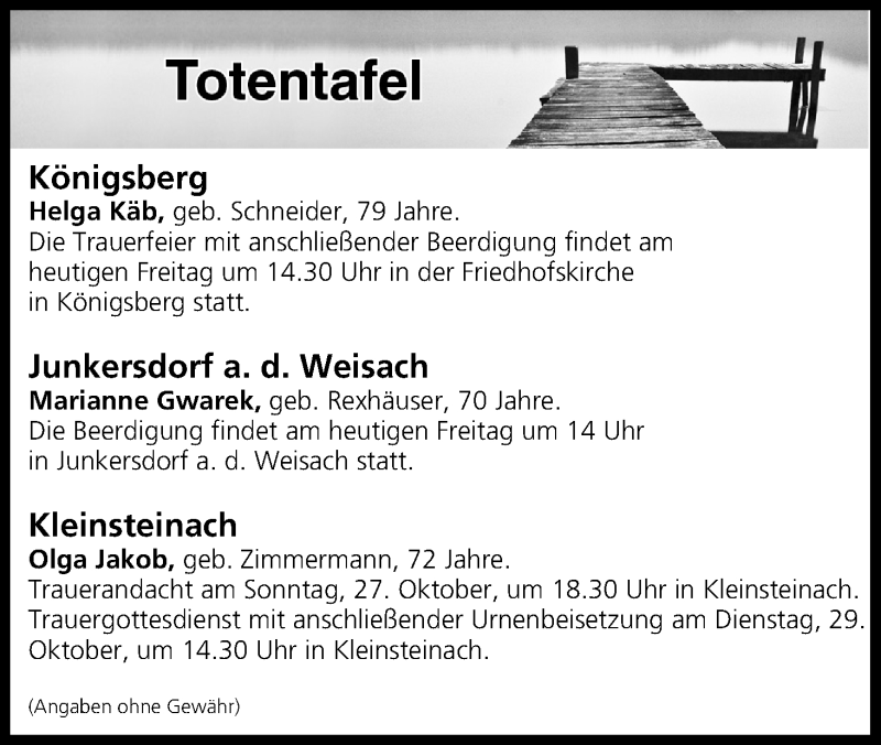  Traueranzeige für Totentafel vom 25.10.2019 vom 25.10.2019 aus MGO