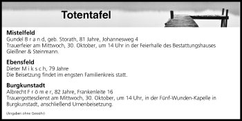 Anzeige von Totentafel vom 29.10.2019 von MGO