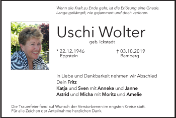 Anzeige von Uschi Wolter von MGO