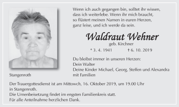 Anzeige von Waldraut Wehner von MGO