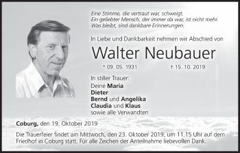 Anzeige von Walter Neubauer von MGO