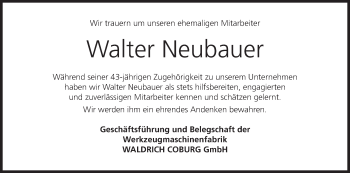 Anzeige von Walter Neubauer von MGO