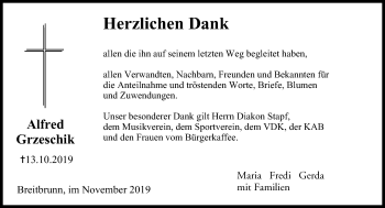 Anzeige von Alfred Grzeschik von MGO