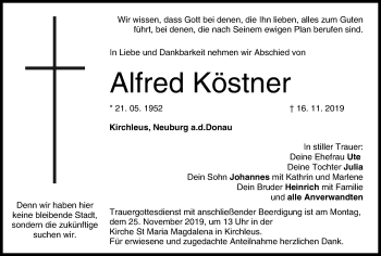 Anzeige von Alfred Köstner von MGO