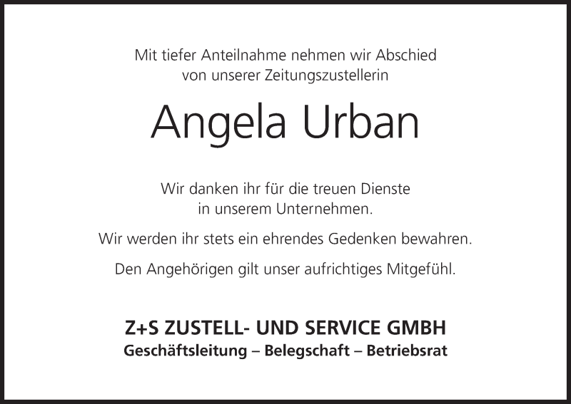  Traueranzeige für Angela Urban vom 07.11.2019 aus MGO