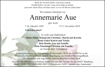 Anzeige von Annemarie Aue von MGO
