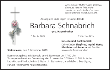 Anzeige von Barbara Schnabrich von MGO