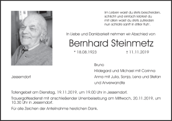 Anzeige von Bernhard Steinmetz von MGO