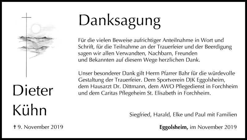  Traueranzeige für Dieter Kühn vom 23.11.2019 aus MGO