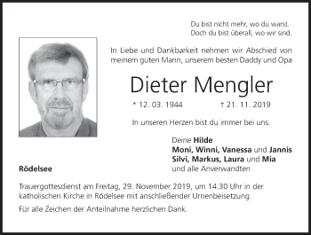 Anzeige von Dieter Mengler von MGO