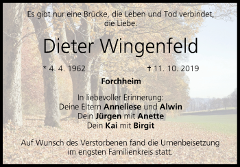 Anzeige von Dieter Wingenfeld von MGO